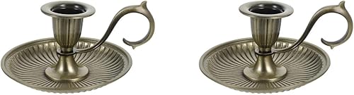 Healifty 2 portavelas cónicos de metal, candelabros de bronce vintage con asa para decoración antigua, boda, cena, centro de mesa, decoración de