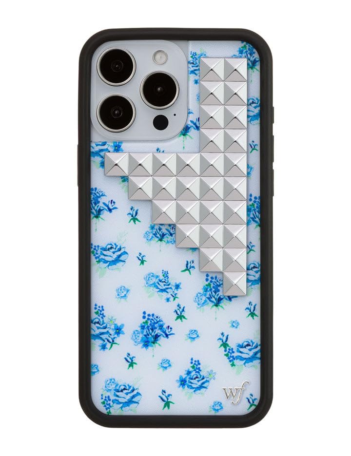 Image of Wildflower Cases - Compatible with iPhone 16 Pro Max | Protective Black Bumper, 6.5ft Drop Test Certified, Women Owned Small Business | Original Silver | Stud Pyramid Collection - Forget Me Not Floral