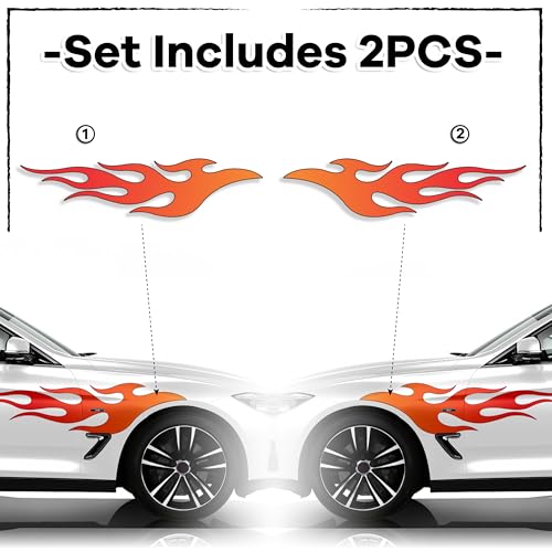 Image of Flame Decals for Cars, Fire Stickers - Flame Decals, Compatible with Sedan, SUV, Pickup Truck, Decoration, 2pcs 12 inch x 50 inch