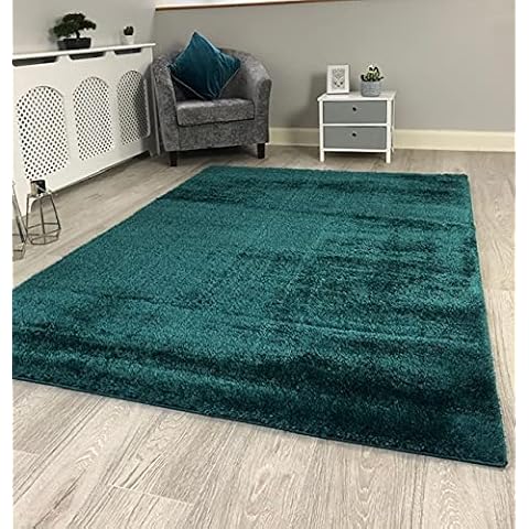 NEW JADE DARK TEAL MODERN THICK SOFT PLAIN SILKY SHAG PILE RUG LUXURIOUS RUGS UK (80x140cm) Cover