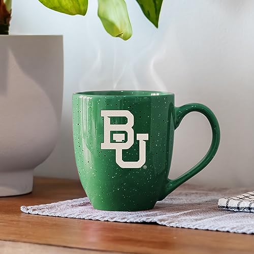 Image of Rico Industries NCAA Baylor Bears Green Personalized 16 oz Team Color Laser Engraved Speckled Ceramic Coffee Mug