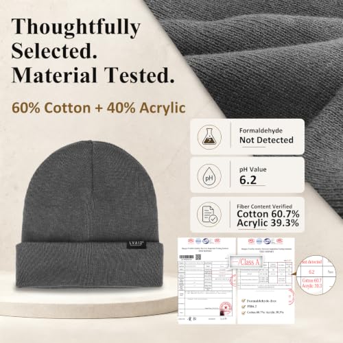 Image of Satin Lined Winter Beanie Hats for Women Unisex Cotton Knitted Cuffed Knit Hat with Silky Lining Slouchy Skull Cap