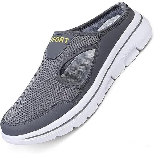 Generic Men's Mesh Sport Slip-On Mule Sneakers, Gray, White Sole Grey - Image 2
