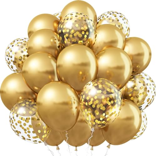 OHugs Gold Balloons - Pack of 50 Pcs 12 Inch 40 Metallic Gold & 10 Confetti Balloons for Baby Shower Decorations Birthday Party Wedding Celebrations Funeral Engagement Retirement