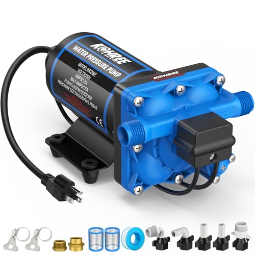 Image of Kohree 110V AC Water Pressure Pump, 5.5GPM 55 PSI, On Demand Self-priming RV Fresh Water Pump, 4-Chamber Diaphragm Pump with Pressure Switch and Strainer for RV, Marine, Garden, Kitchen, Bathroom
