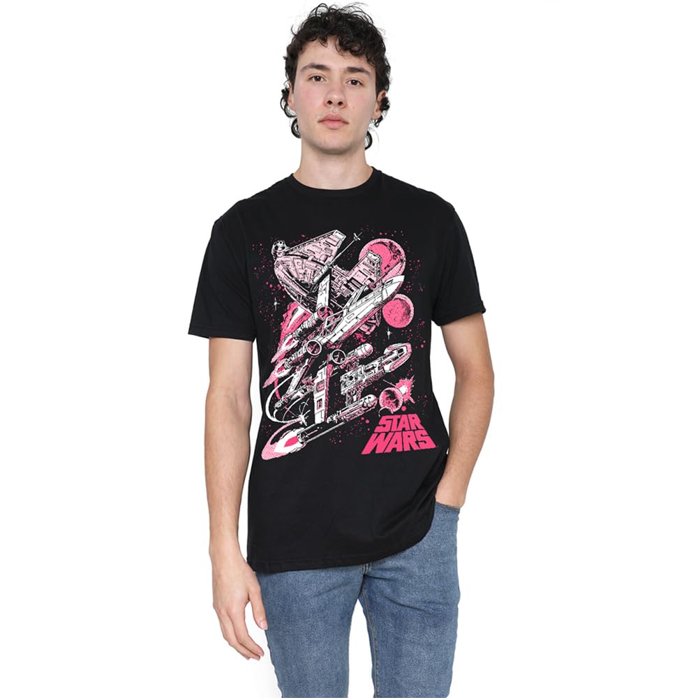 Star Wars Unisex Black Retro Pink Comic T-Shirt, Medium