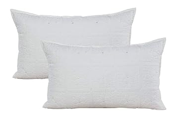 Essensa Furnishings Quilted Embroidery Cotton Pillow Cover Set, 18x28-inch (2-Piece)