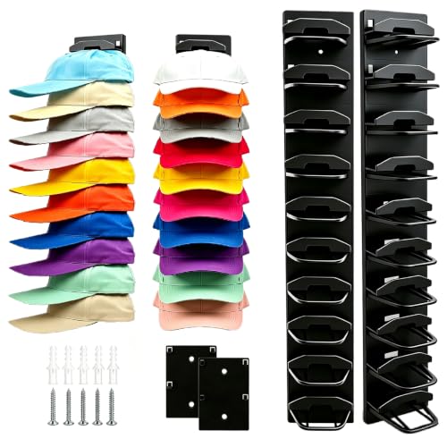 2-Pack Wall-Mounted Baseball Cap Organizer Rack (Black) - image 8