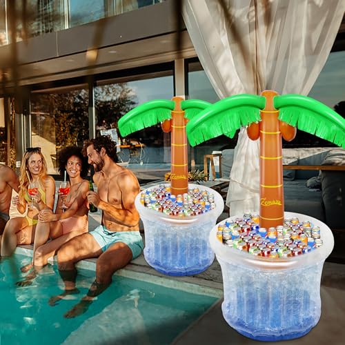 Zcaukya Inflatable Palm Tree Cooler, 60" Blow Up Palm Tree Cooler for Tropical Party Decorations, Hawaiian Party Supplies Pool Decorations