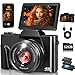 4K Digital Camera for Photography with WiFi,64MP Autofocus 3'' 180° Flip Screen 16X Zoom Vlogging Camera for YouTube, Compact Travel Camera for Beginners, Anti-Shake, 32GB Card, 2 Batteries, Black