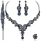 CSY 4 Pcs/Sets Vintage Necklace Earrings Bracelet Ring Retro Bridal Wedding Costume Jewelry Sets for...
