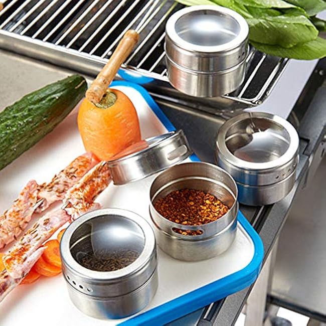 2 Pieces Magnetic Spice Tins Magnetic Spice Jars Multi-Purpose Storage Tin Clear Top Lid with Sift or Pour Organizer Storage Condiment Container