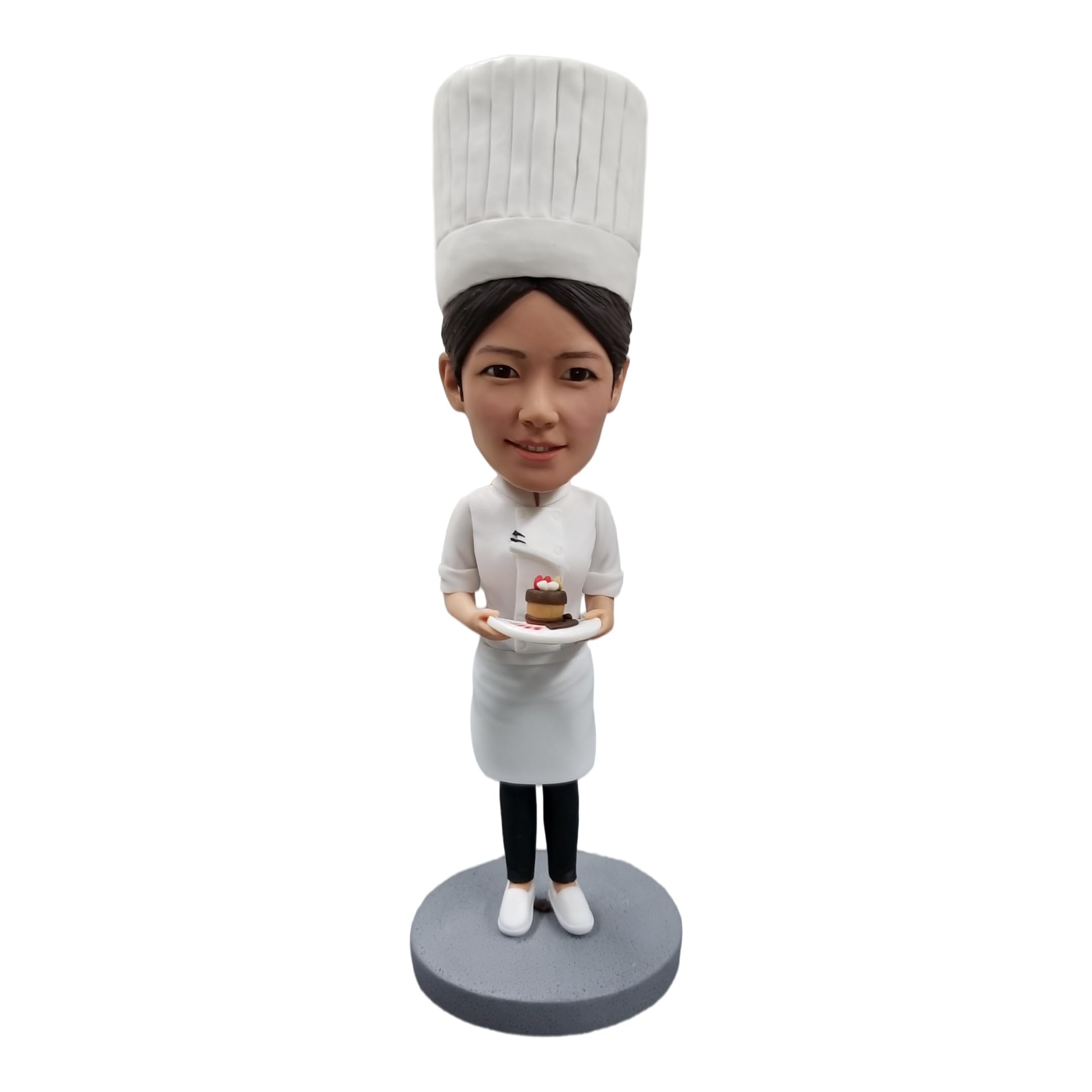 Figura 3D de Bobblehead personalizada, figura 3D de la foto, figura de chef pastelera femenina sosteniendo pasteles, decoración coleccionable con temática de panadero, regalos para entusiastas
