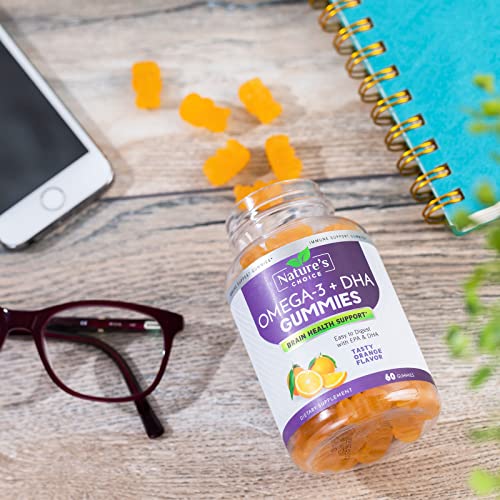 Omega 3 Fish Oil Gummies, Extra Strength Omega 3S With Dha & Epa, Heart Healthy, Joint & Brain Support, Nature's Omega 3 Fish Oil Supplement Gummy Vitamin For Men & Women, Orange Flavor - 60 Gummies #TOP4