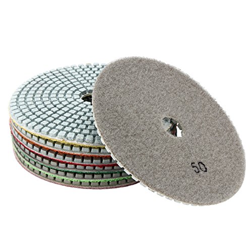 7Pcs 5 Pulgadas 50-3000 Grit Disco de lijado de almohadilla de pulido de diamante para vidrio de granito de hormigón de mármol