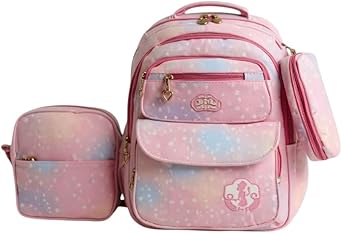 Mochila Escolar Infantil, Kit 3 Peças com Estojo e Bolsinha, para Meninas 7-12 Anos