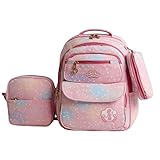 Mochila Escolar Infantil, Kit 3 Peças com Estojo e Bolsinha, para Meninas 7-12 Anos (AZUL)