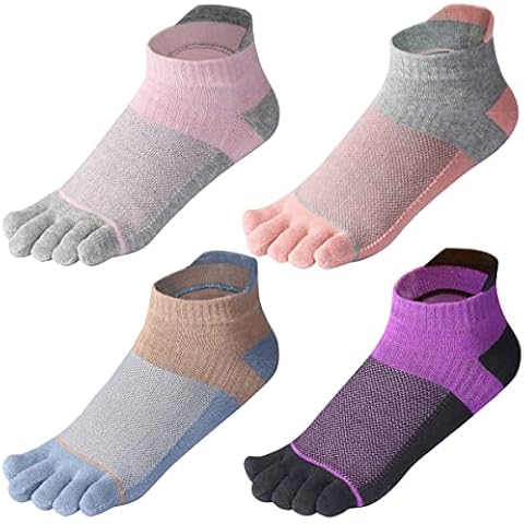 Women's Toe Socks No Show Cotton Five Finger Socks Athletic Running 4 Pack, Cat-multicoloured, One Size Cover