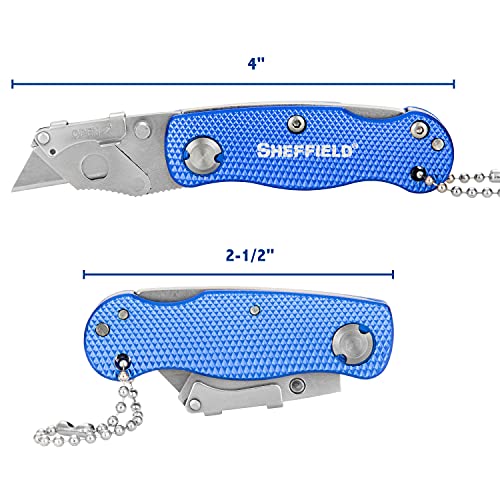 Sheffield 12116 Mini Utility Knife, Quick-Change Razor Blades Mechanism, Folding Knife Keychain Included, Compact 4