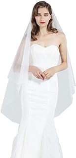 Bridal Wedding Veil 2 Tier For Women Cut Edge Knee Chapel Length With Comb Ivory White