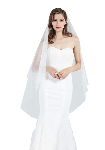 BEAUTELICATE Bridal Wedding Veil 2 Tier For Women Cut Edge
