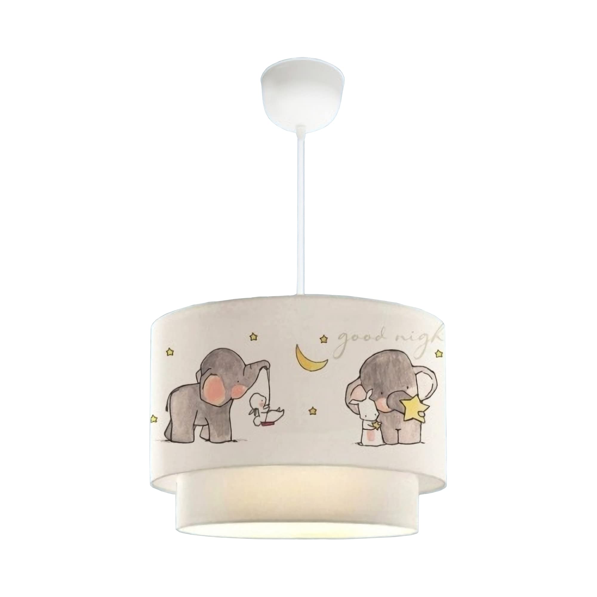 lux.pro Lámpara Colgante Infantil Lurgan Lámpara de Techo para Niños con Motivo de Elefante para Dormitorio 1xE27 Pantalla Doble de Tela 70 x Ø 30 cm Blanco