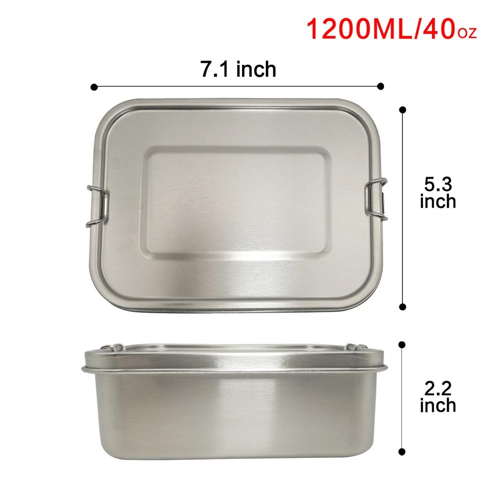 fiambrera, Fiambrera de acero inoxidable 304 una sola capa for adultos, sellada, a prueba fugas, rectangular con(1200L)
