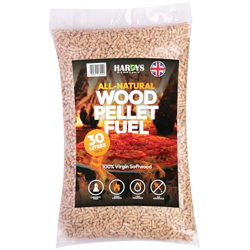 Hardys Wood Pellets 30L - 100% Natural Softwood BBQ Pellets | Minimal Smoke and Ash | Easy Clean Up Consistent Heat | Ideal for Pizza Oven Ninja Smoker Fire Pit Pellet Stove