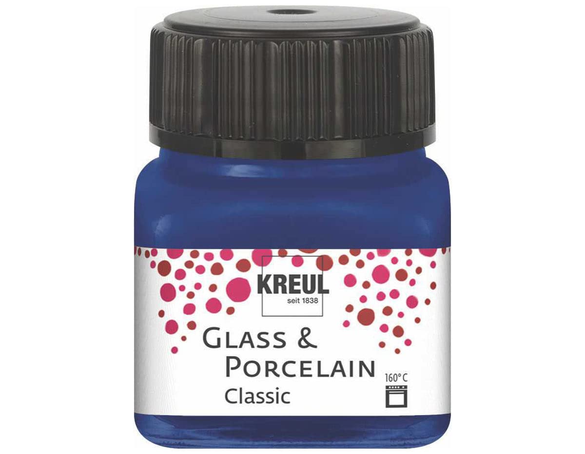 Kreul Glass & Porcelain Classic Royal Blue, 16213 in 20 ml Glass, Brilliant Glass and Porcelain Paint, Water-based, Quick-Drying, Opaque