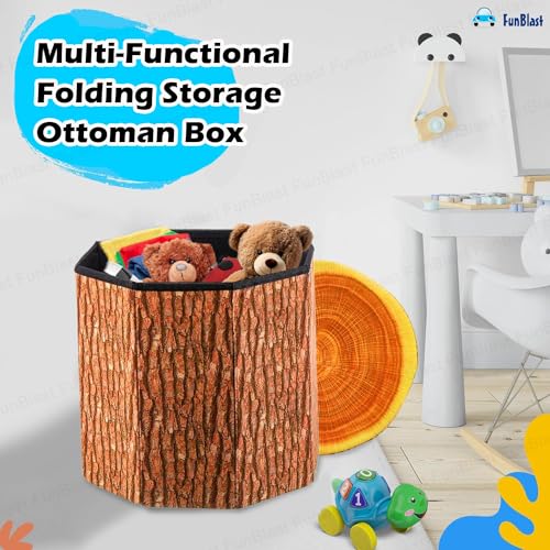 Image of FunBlast Fruit Design Multi-Functional Folding Storage Ottoman Box Organizer Cum Stool with Seat Cushion, Storage Boxes for Toys for Kids, MDF, Fabric (Tree) - Multicolor