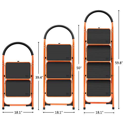 LUISLADDERS 4 Step Ladder Folding Step Stool with Handgrip Anti-Slip and Wide Pedal Sturdy Steel Ladder 330lbs Capacity for Household