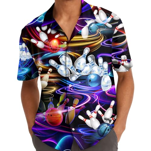 Camisetas havaianas engraçadas masculinas Palm Beach Camisas tropicais de férias O2, Magic Bowling,