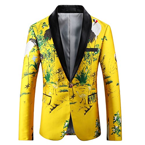 Mens Blazer Jacket Bright Yellow Slim Fit Printed Casual Blazer for Men US Size 42 Yellow