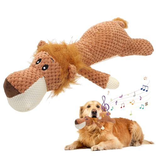 GmwyCzV Hundespielzeug,Plüsch Hundespielzeug mit Quietscher,uietschende welpenspielzeug,Plüsch Löwe Kauspielzeug Unzerstörbar,Weiches Hunde Kuscheltier für Kleine und Mittelgroße Hunde,32 cm