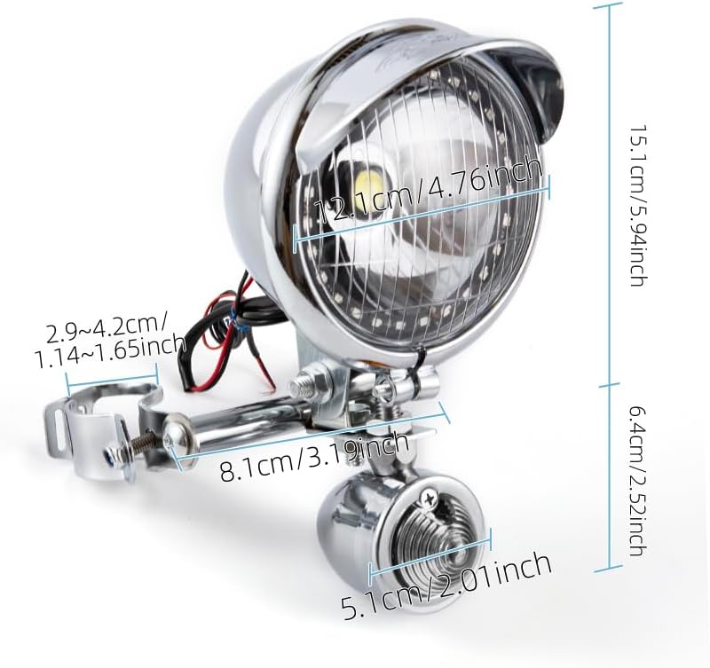 Motorcycle Auxiliary Light 4.76 inch Fog Lamp Headlight Chrome LED Front Head light with Signal Light Bracket Set For Crusier Cafe Racer Bobber Chopper Front Driving light (Style A)