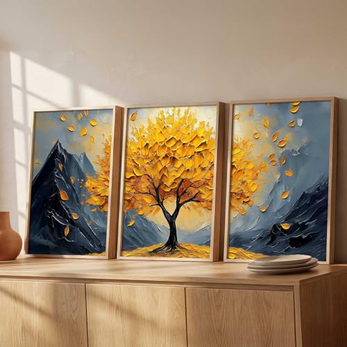 Image of kotart Mountain View Framed Painting | Big Aesthetic Nature Inspired Framed Paintings for Living Room Bedroom Wall Decor Set Of 3 (13X17 inch)