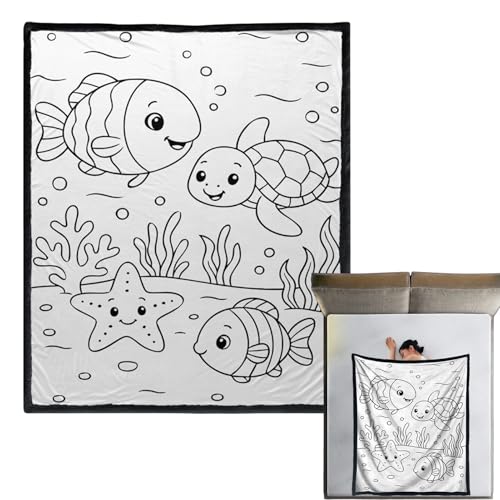 Manta para colorear – Colcha con estampado de animales marinos – 59 x 50 pulgadas, manta lavable con temática de animales marinos, para niños, mujeres, sofá, cama, viajes, otoño, hogar, invierno