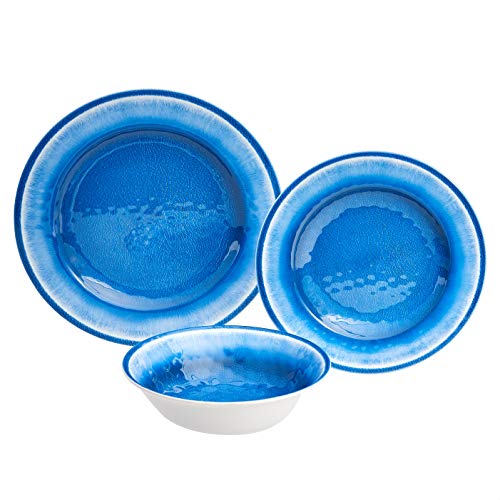 Amazon Basics Melamine Dinnerware Set, Service For 4, Blue Crackle Glaze - Set Of 12 #TOP1