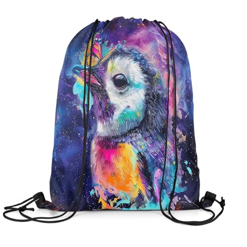 Erosebridal Cute Penguin Drawstring Backpack,Purple Galaxy Drawstring Bags,Rainbow Antarctic Animal String Backpack 13X15.7,Western Abstract Graffiti Draw String Back Bag for Sport Gym Swim Camping2