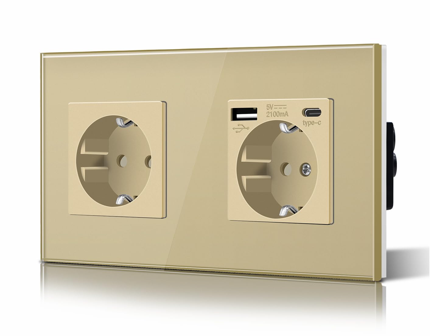 BSEED Enchufe de Pared con USB C,Enchufes Dobles Empotrados con Cristal,Toma de Corriente,Seguridad infantil,Fácil de Instalar,M Serie,2 Enchufes con USB y Tipo C,157mm Blanco — view 11