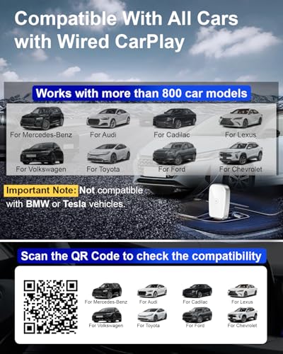 Image of Wireless CarPlay Adapter for Apple iPhone, Convert Wired CarPlay to Wireless, Mini Size with USB-A to USB-C Adapter, Stable Control & No Delay Latency, White