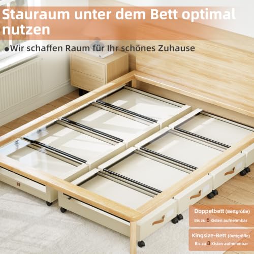 Somdot Unterbett Aufbewahrungsbox mit Rollen, 48L, 4er-Set, Beige – Ansicht 8