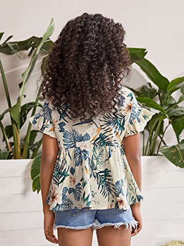 OYOANGLE Girl's Boho Floral Print Flounce Short Sleeve Ruffle Peplum Blouse Cute Babydoll Tops2