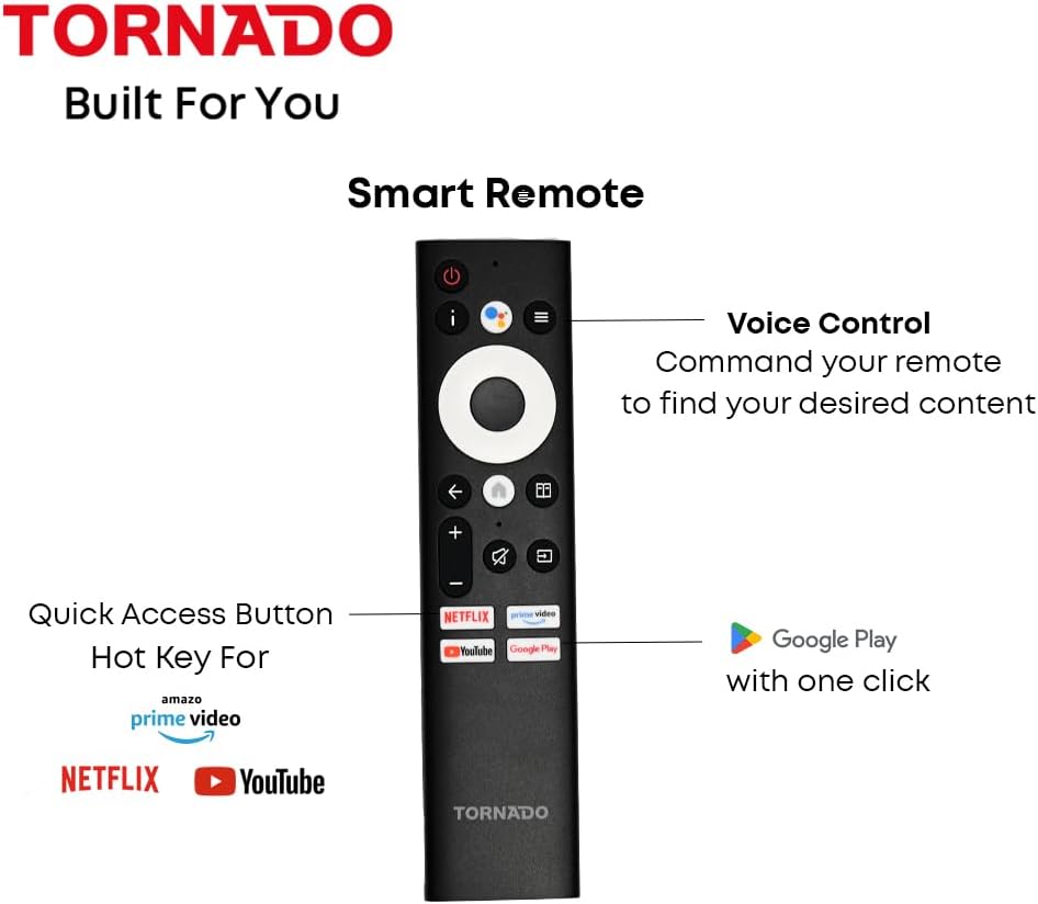 TORNADO 4K UHD Frameless Smart TV 55 Inch Android, Black, Youtube, Netflix, Big Size Ultra HD Television With Full Size Screen, No Frame 55UA1410E