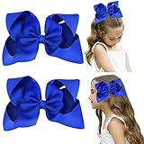 DEEKA 2 PCS 6' Big Hand-made Grosgrain Ribbon Solid Color Hair Bows Alligator Clips Hair Accessories for Little Teen Toddler Girls Kids Set of 2 -Royal Blue