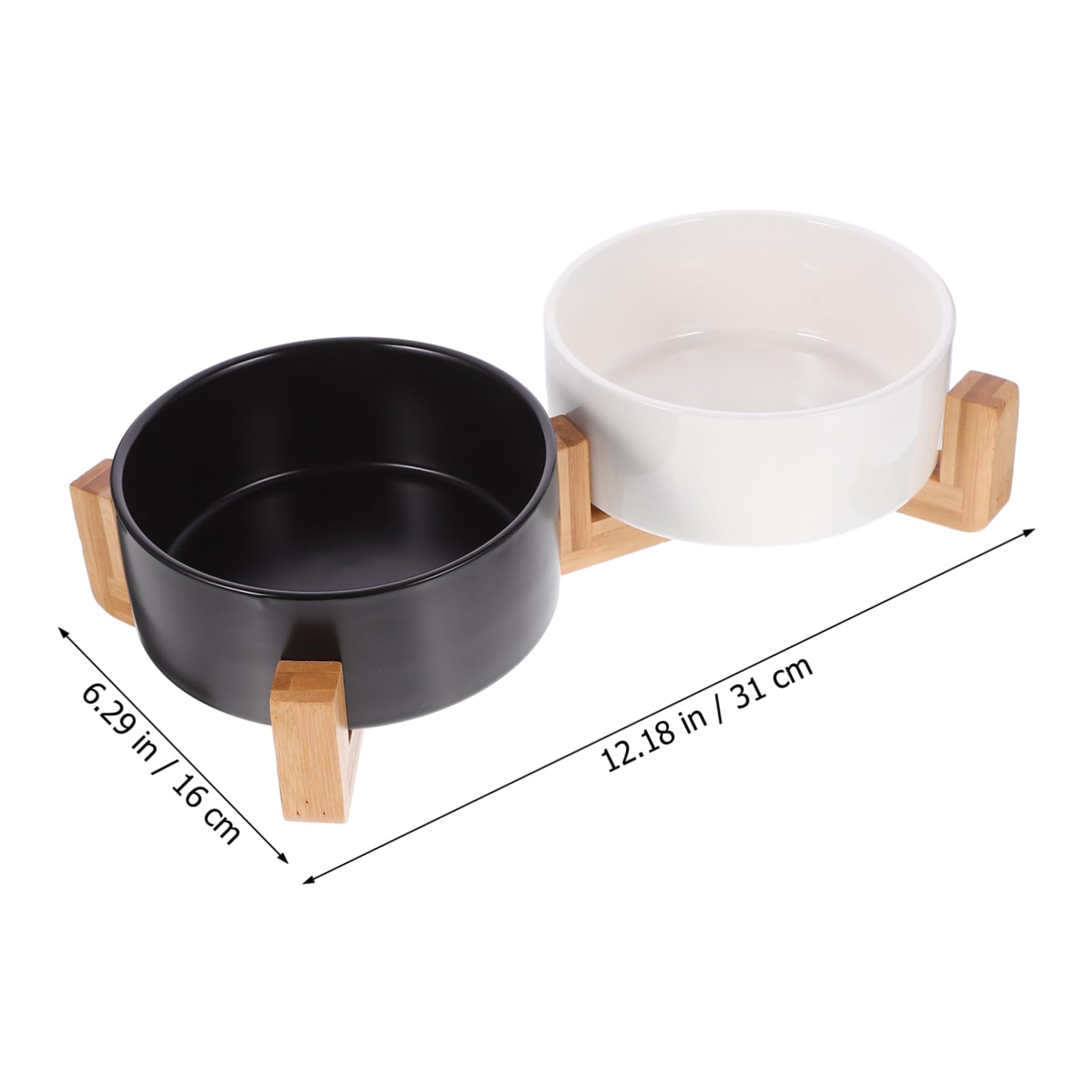 HEMOTON Comederos de Cerámica para Perros y Gatos con Soporte de Madera Antideslizante Comedero Mediano para Alimento y Agua para Mascotas
