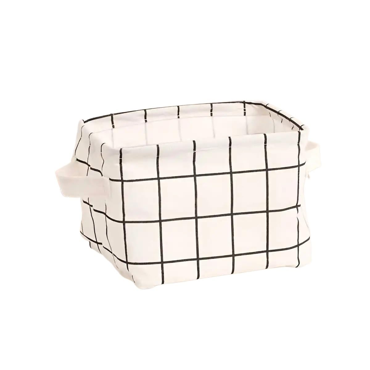 XINXIYUAN Multifunctional Printed Cotton And Linen Desktop Storage Box With Handle Small Fresh Fabric Basket To Organize Sundries(WHITE)