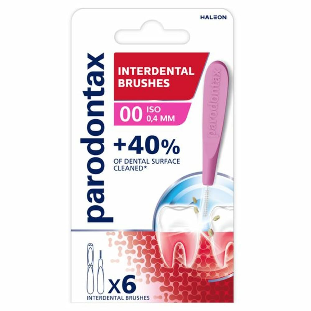 PARODONTAX - Brossettes Interdentaires 0,​4 mm - Assure l'Hygiène Interdentaire - Couvre +​40 %* de Surface de Brossage - Elimine la Plaque Dentaire Entre les Dents - Lot de 6 Brossettes avec Capuchon