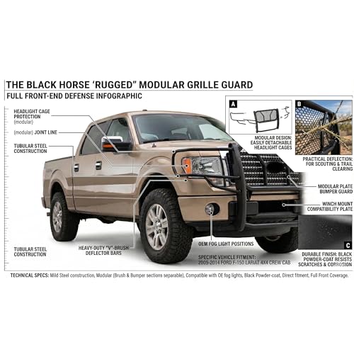 Image of BLACK HORSE RU-FOF109-B Black Rugged Grille Guard