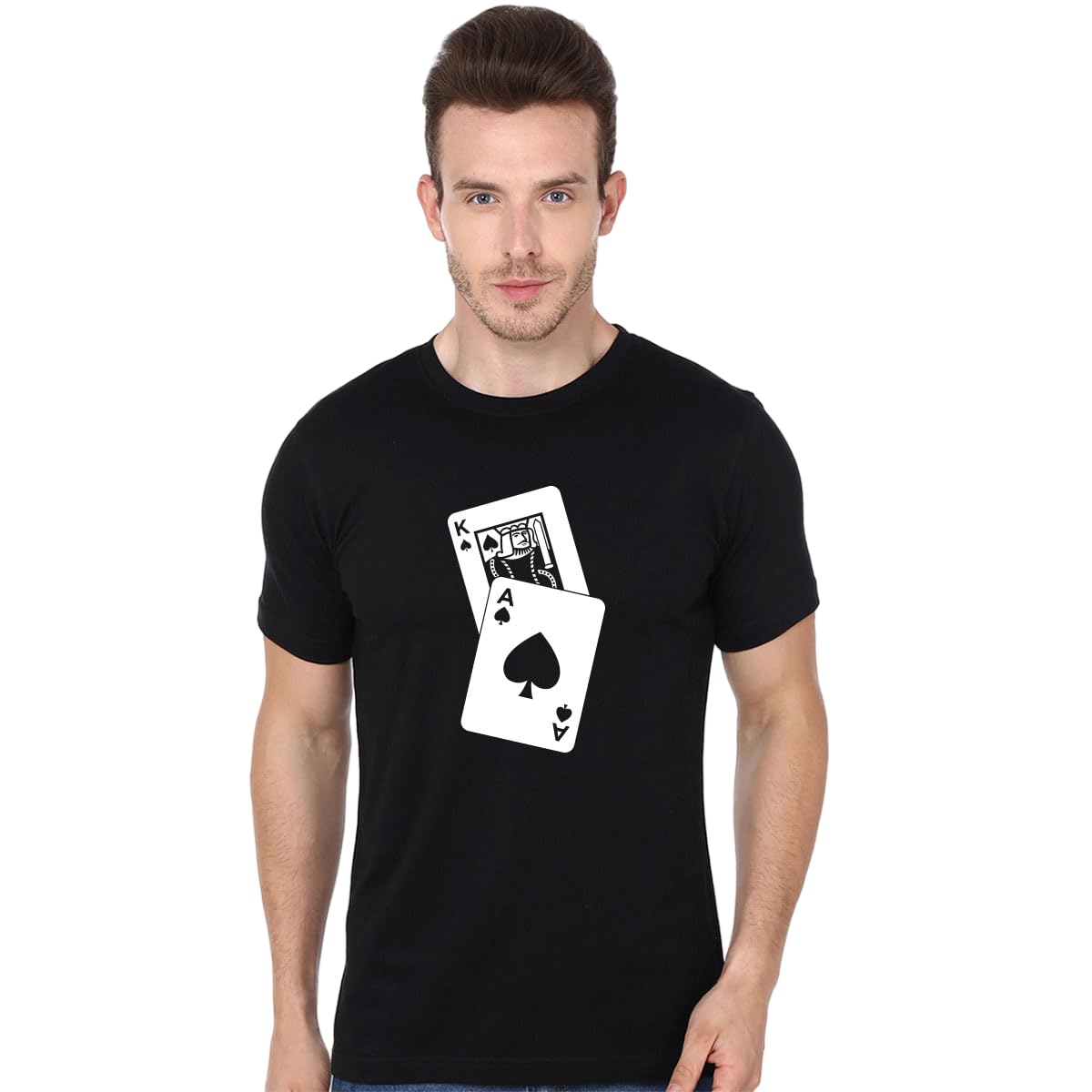 CORGA APPAREL| T-Shirt for Men's and Women's | Half Sleeve | Round Neck | 100% Cotton | King and Ace Spade Card Graphic Printed Tee